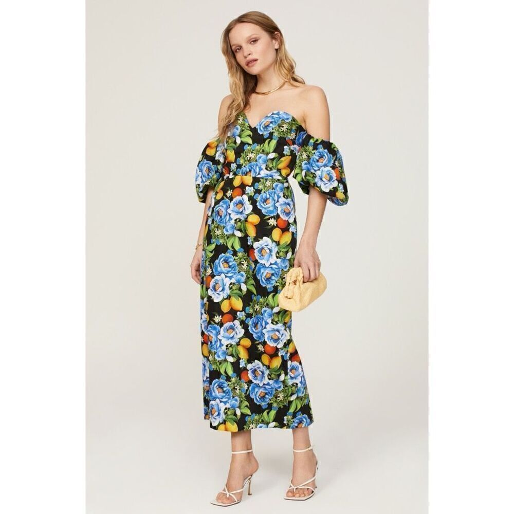 BORGO DE NOR Tati Off Shoulder Peonia Black Cotton Dress